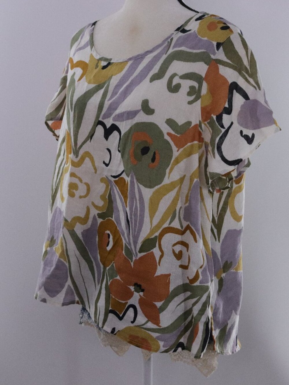Rachel Zoe Floral Linen Blouse 1X Multicolor Boho Boxy Top